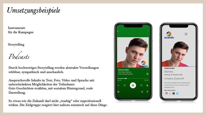 ucandu-Podcast-Konzept: zwei Smartphone-Ansichten mit einem jungen Barista